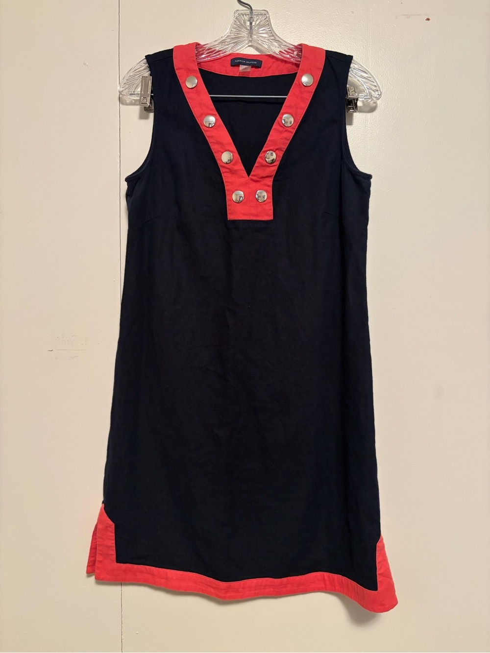 Tommy Hilfiger Navy Mini Dress with Red Trim and Silver Buttons